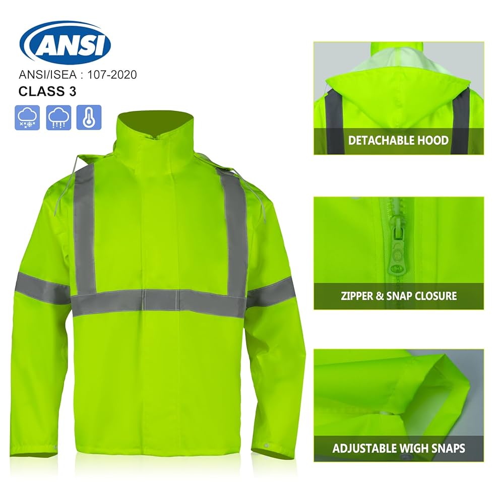 VENDACE Hi Vis Reflective Rain Jacket Suit and Pants for Men